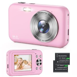 kids digital camera for photography - 44mp 1080p point and shoot digital cameras | anti shake vlogging camera for youtube | 16x zoom small digital camera for kids girls boys teen (sd card not include)