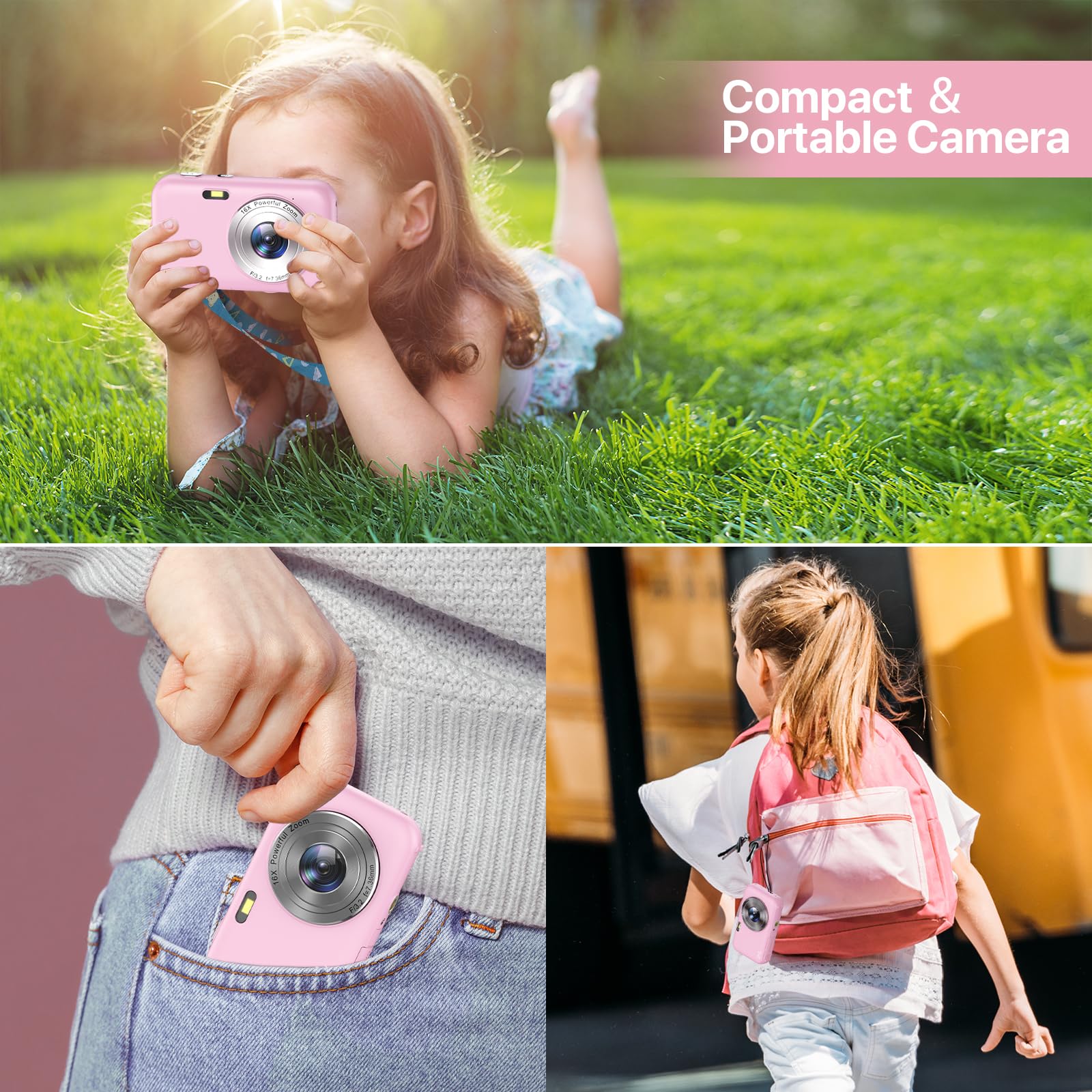 Kids Digital Camera for Photography - 44MP 1080P Point and Shoot Digital Cameras | Anti Shake Vlogging Camera for YouTube | 16X Zoom Small Digital Camera for Kids Girls Boys Teen (SD Card Not Include)