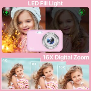 Kids Digital Camera for Photography - 44MP 1080P Point and Shoot Digital Cameras | Anti Shake Vlogging Camera for YouTube | 16X Zoom Small Digital Camera for Kids Girls Boys Teen (SD Card Not Include)