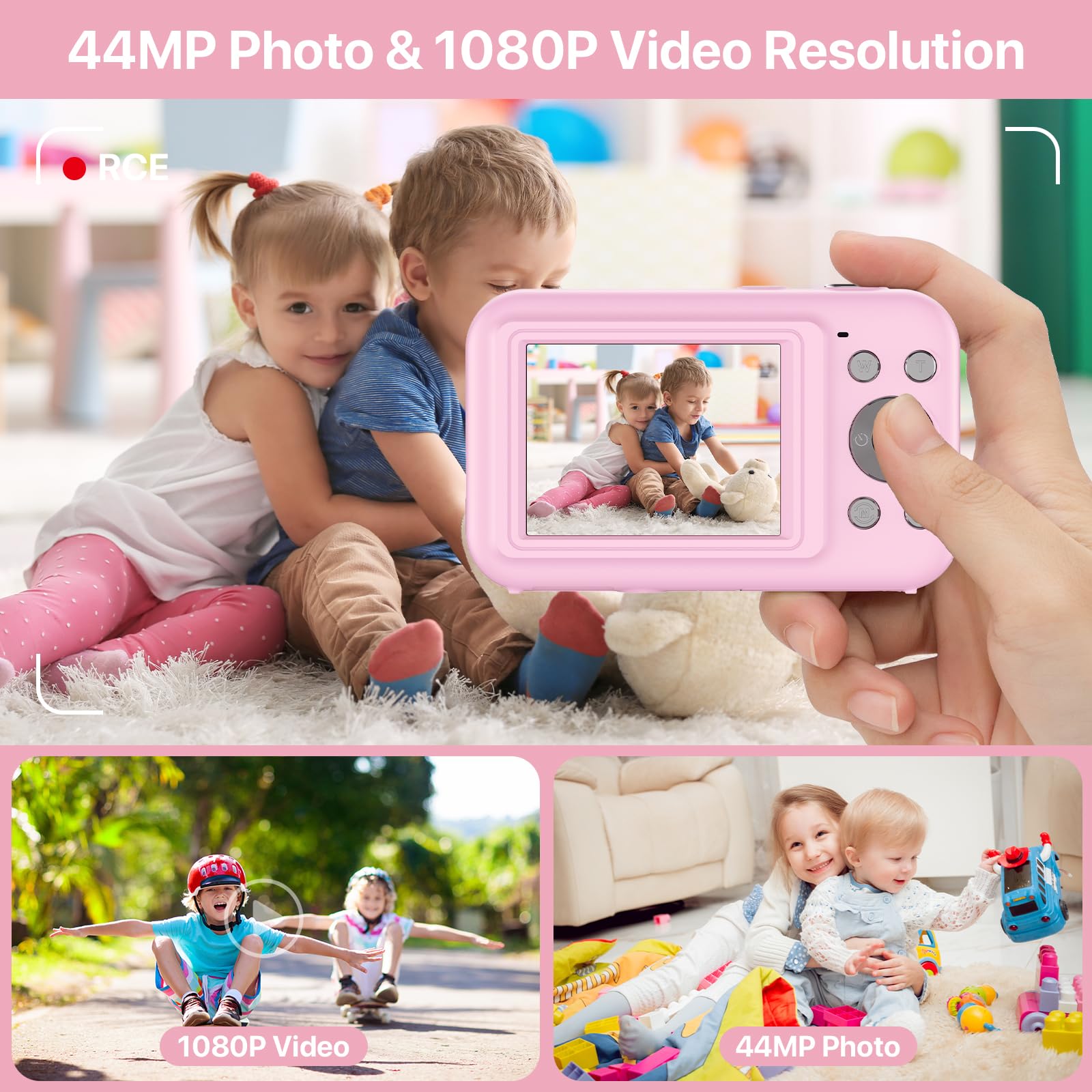 Kids Digital Camera for Photography - 44MP 1080P Point and Shoot Digital Cameras | Anti Shake Vlogging Camera for YouTube | 16X Zoom Small Digital Camera for Kids Girls Boys Teen (SD Card Not Include)