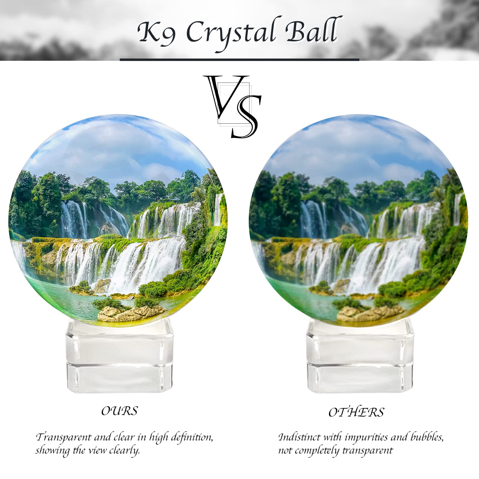 SPOKKI 2 Pack Crystal Ball with Stand for Photography, 2.36in/3.15in K9 Crystal Lens Ball Photography Accessories, Large Crystal Ball with Pouches and Cleaning Cloths, Fortune Telling Ball Prop