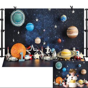 Outer Space Photography Backdrop Universe Planet Star Galaxy Astronaut Rocket Kids Birthday Party Decoration Boy Portrait Photo Background Birthday Party Cake Table Banner Vinyl,7x5ft