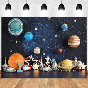 Outer Space Photography Backdrop Universe Planet Star Galaxy Astronaut Rocket Kids Birthday Party Decoration Boy Portrait Photo Background Birthday Party Cake Table Banner Vinyl,7x5ft