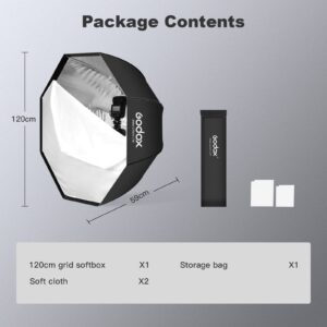 Godox 47.3" / 120cm Octagon Reflective Umbrella Silver with Carrying Bag Portable Octabox for Studio Photography Flash Speed Light