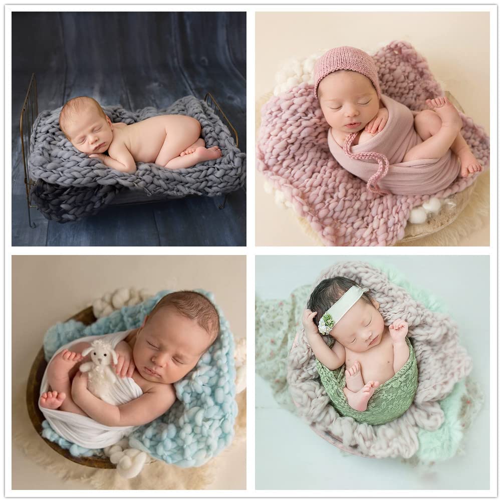 Newborn Baby Photo Props Blanket Handmade Knitted Twist Wrap Posing Aid Backdrops for Boy Girls Photography Shoot (Camel color)