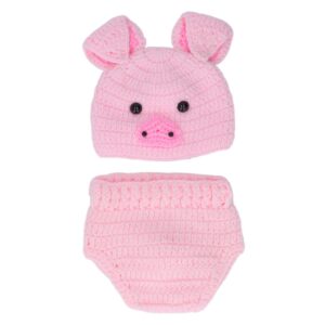 sungooyue baby cute animal photoshoot clothes, pig shape woolen thread baby photography props outfit for infants 0-3 months (pink)