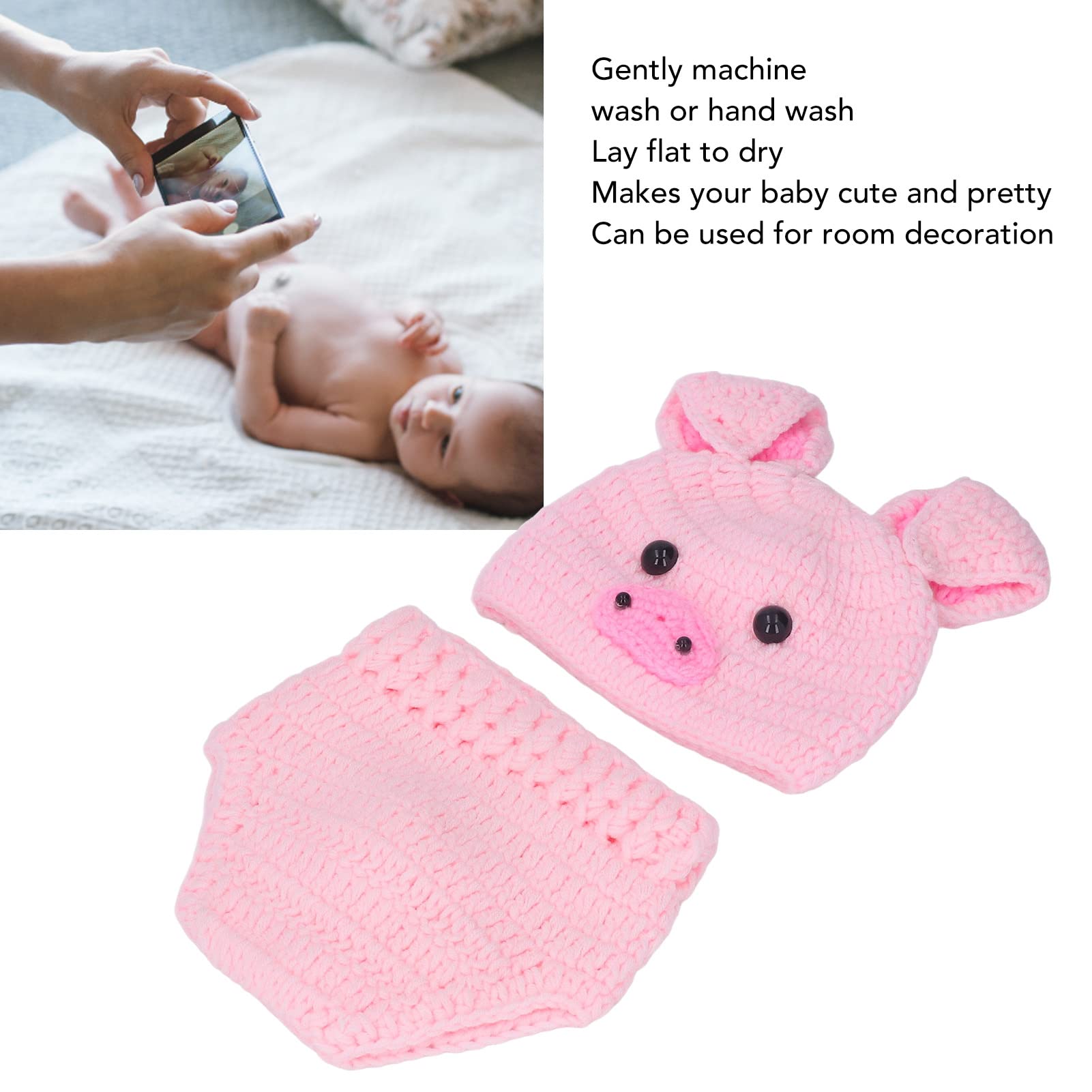 SUNGOOYUE Baby Cute Animal Photoshoot Clothes, Pig Shape Woolen Thread Baby Photography Props Outfit for Infants 0-3 Months (Pink)