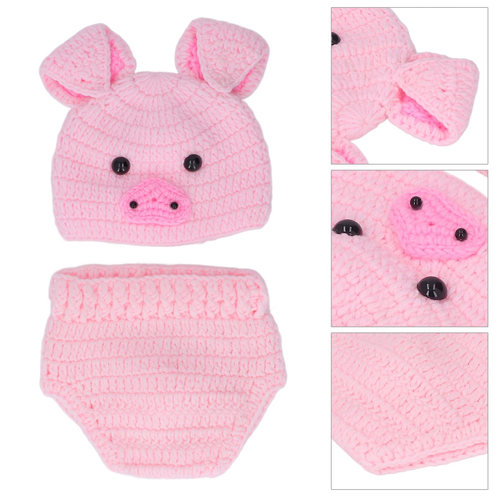 SUNGOOYUE Baby Cute Animal Photoshoot Clothes, Pig Shape Woolen Thread Baby Photography Props Outfit for Infants 0-3 Months (Pink)