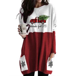 gliglittr women christmas shirt xmas tree truck crewneck sweatshirt plaid t-shirt dress long sleeve blouse pullover tops(truck,large)