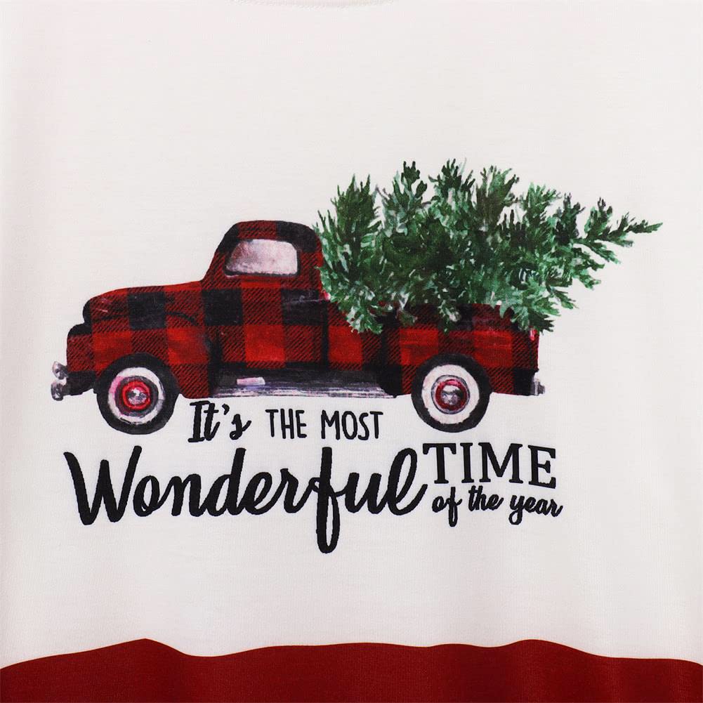 GLIGLITTR Women Christmas Shirt Xmas Tree Truck Crewneck Sweatshirt Plaid T-Shirt Dress Long Sleeve Blouse Pullover Tops(Truck,Large)