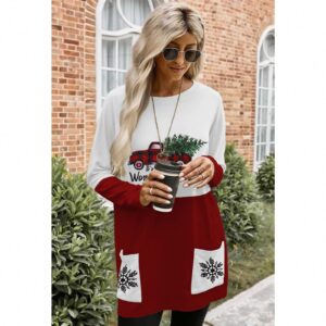 GLIGLITTR Women Christmas Shirt Xmas Tree Truck Crewneck Sweatshirt Plaid T-Shirt Dress Long Sleeve Blouse Pullover Tops(Truck,Large)