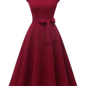 DRESSTELLS Cocktail Dress for Women, 2024 Formal Wedding Guest Mother Bride Evening Dress, Aline Swing 1950s Vintage Tea Party Graduation Long Dresses Burgundy 2XL