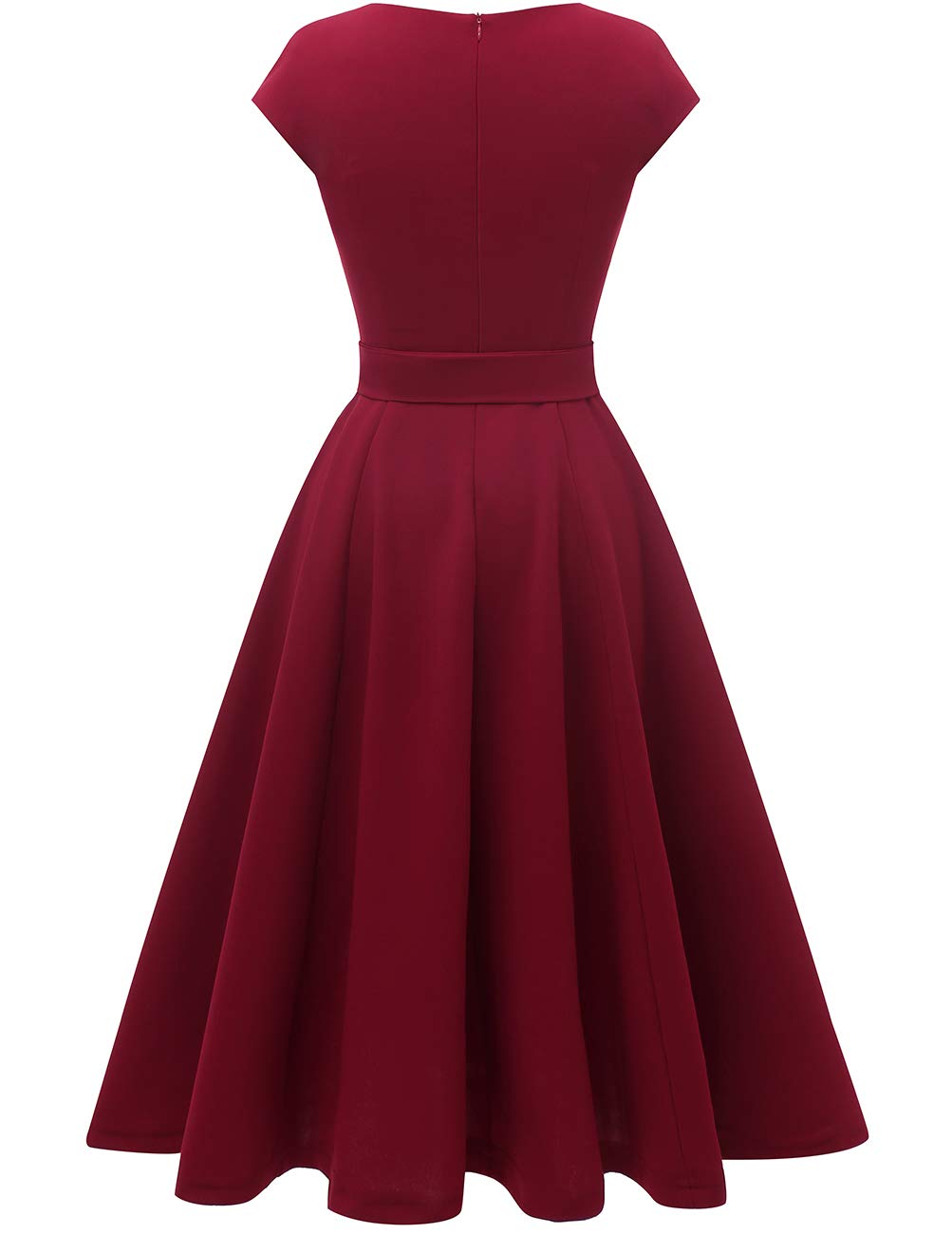 DRESSTELLS Cocktail Dress for Women, 2024 Formal Wedding Guest Mother Bride Evening Dress, Aline Swing 1950s Vintage Tea Party Graduation Long Dresses Burgundy 2XL