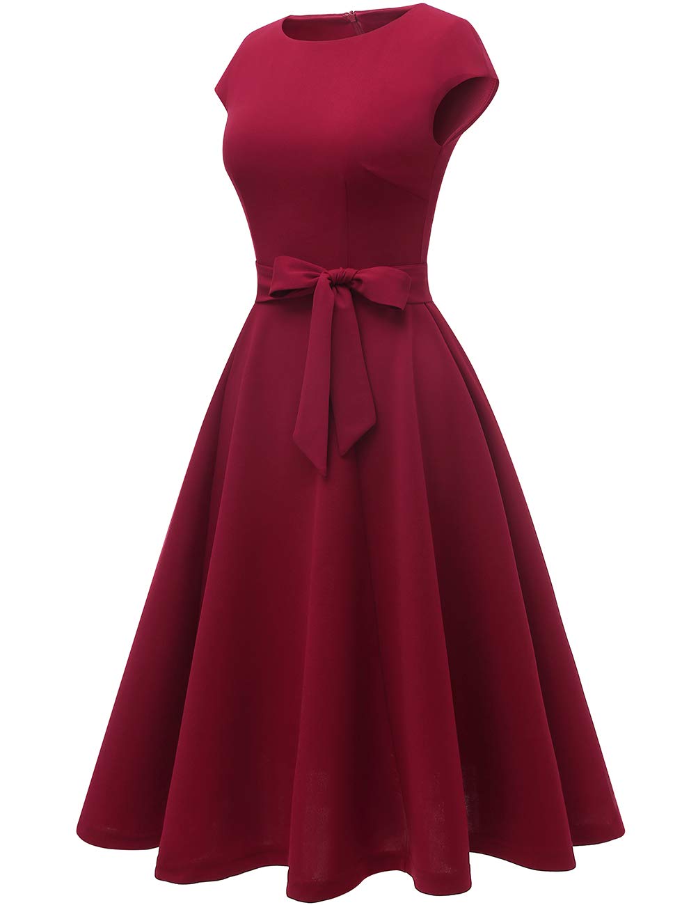 DRESSTELLS Cocktail Dress for Women, 2024 Formal Wedding Guest Mother Bride Evening Dress, Aline Swing 1950s Vintage Tea Party Graduation Long Dresses Burgundy 2XL