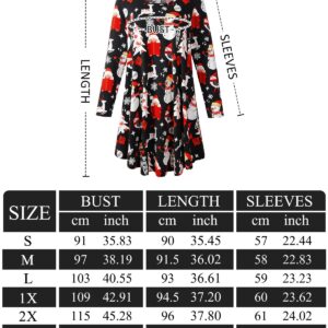 ZENNILO Women's Loose Fit Casual Swing Christmas T-Shirt Dress with Pockets(Flower47,2X)