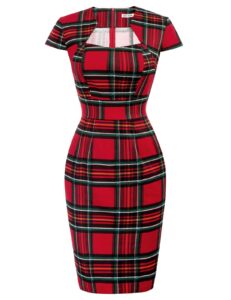 women's plaid pencil dress 50s 60s 30s vintage wiggle dress red or christmas