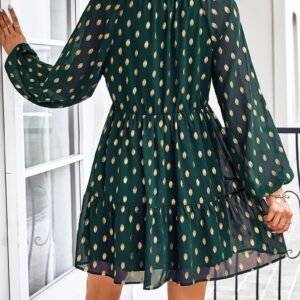 KIRUNDO Women's 2024 Spring Summer Long Sleeve V Neck Ruffle Polka Dot Mini Dress Casual Loose Tiered Swing Tunic Dresses(Dark Green, X-Large)