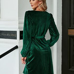 BerryGo Women's Long Sleeve Wrap Semi Formal Velvet Mini Dress Sexy Cocktail Party Winter Club Dress Emerald Green M