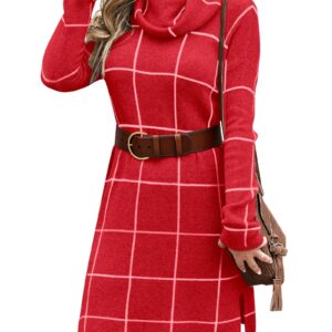 luvamia Women's Casual Turtleneck Knitted Sweater Long Sleeves Grid Warm Comfy Pullover Sweater Dress Womens Long Sleeve Dresses Christmas Dresses for Women Luscious Red Size Medium Size 8 Size 10