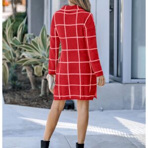 luvamia Women's Casual Turtleneck Knitted Sweater Long Sleeves Grid Warm Comfy Pullover Sweater Dress Womens Long Sleeve Dresses Christmas Dresses for Women Luscious Red Size Medium Size 8 Size 10