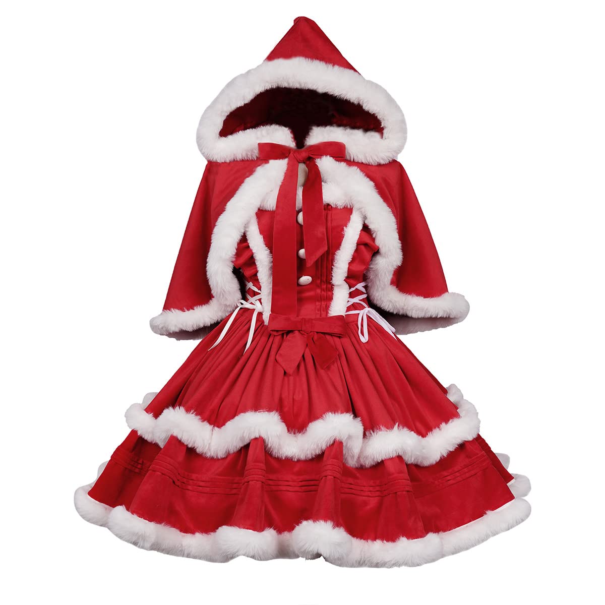 Women's Christmas Dress Skirt and Hooded Cloak Match (Red, XXL) …