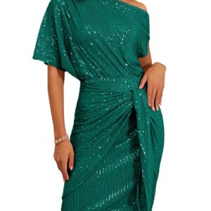 GRACE KARIN Party Dreses for Women Short Sleeve Sparkle Glitter Sequin Dresses Blue Green M