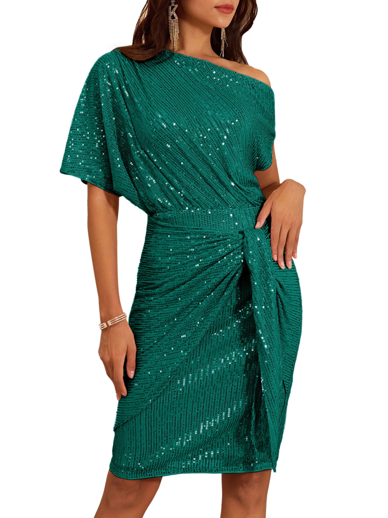 GRACE KARIN Party Dreses for Women Short Sleeve Sparkle Glitter Sequin Dresses Blue Green M