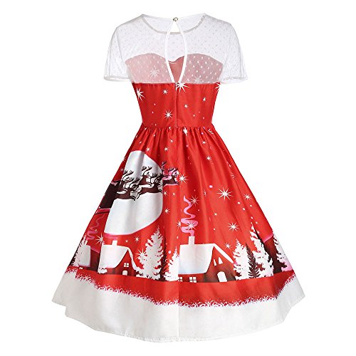 Vintage Christmas O-Neck Printed Dress for Women's Short Sleeve A-Line Swing Dress