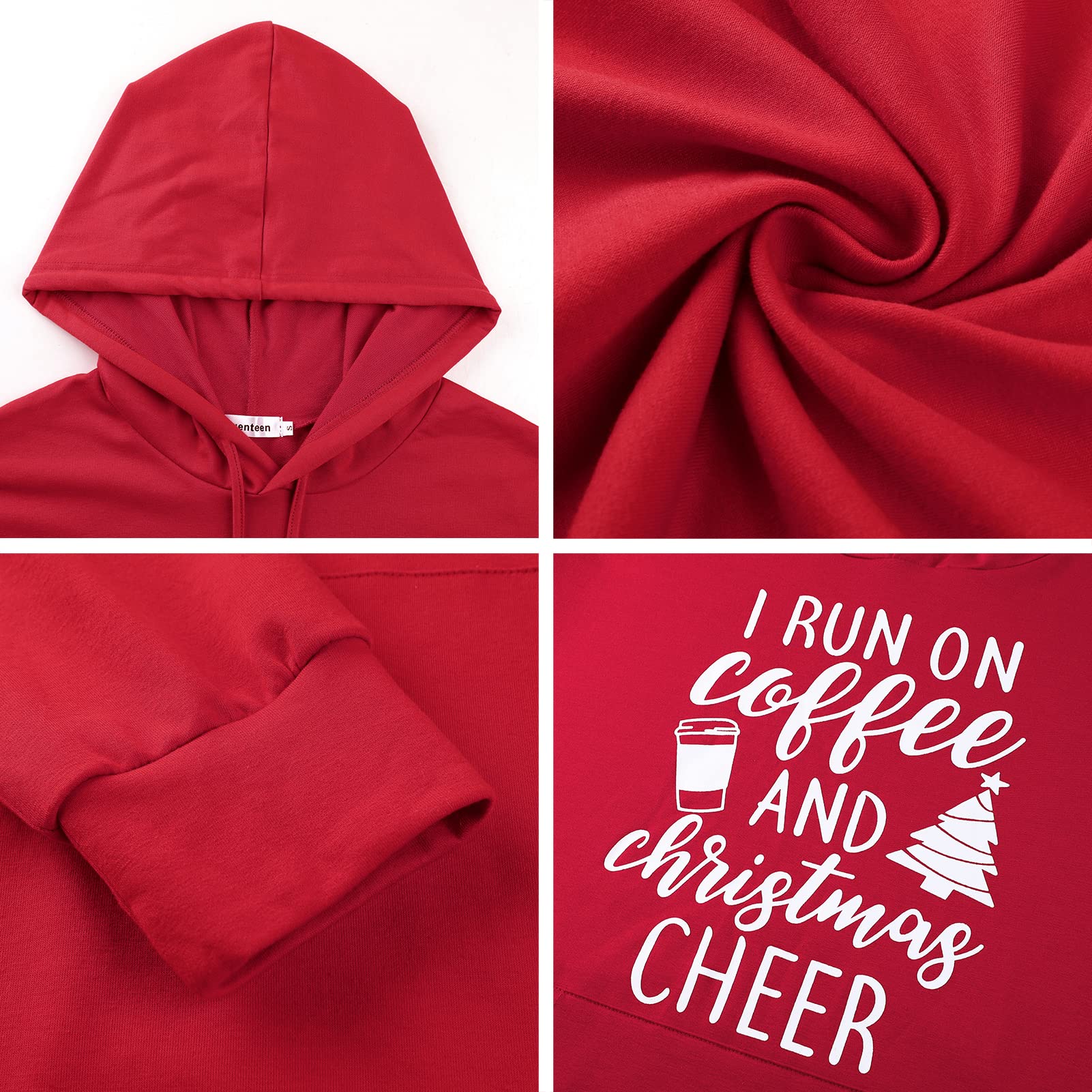 Quenteen I Run On Coffee and Christmas Cheer Sweatshirt Dress For Women Casual Loose Fitiing Hoodies Dress Red Small