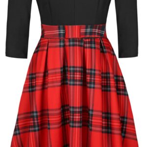 Retro/Vintage Swing Dress for Women Christmas Holiday Party Dresses for Fall Winter Old lady Street Wear Plaid L