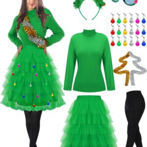 Xtinmee 25 Pcs Christmas Tree Costume Set for Women Festive Party Dress Christmas Tree Adult Outfit for Xmas Party Costumes (X-Large)