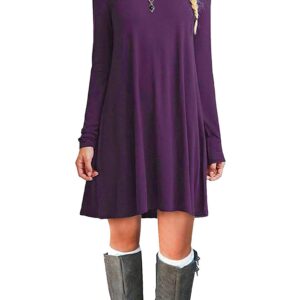 MOLERANI Women's Casual Plain Long Sleeve Simple T-Shirt Loose Dress (M, Purple)