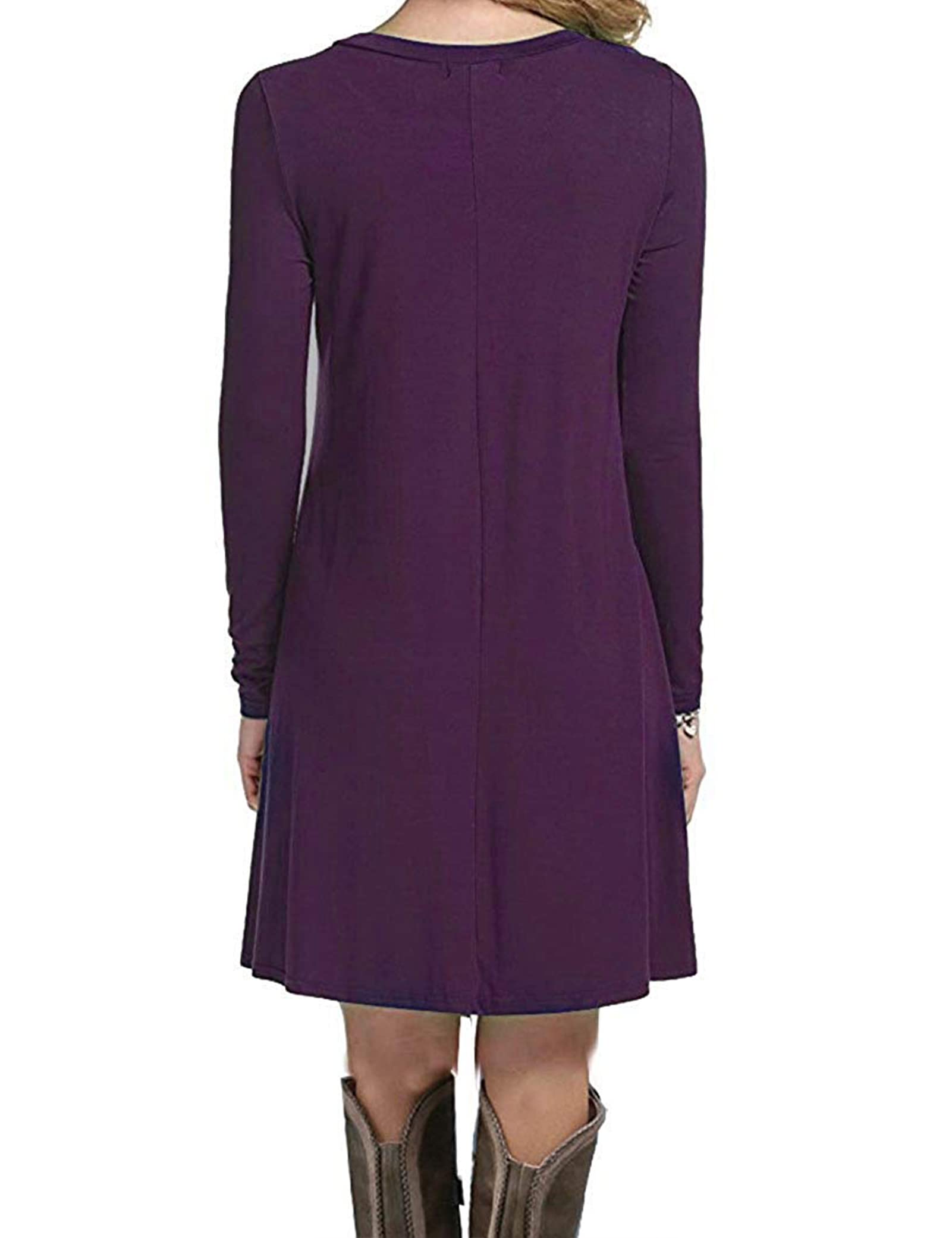 MOLERANI Women's Casual Plain Long Sleeve Simple T-Shirt Loose Dress (M, Purple)