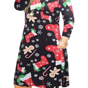 VISLILY Women's Plus Size Christmas Holiday Dress Xmas Patterned Tunic Dress 20W 03C