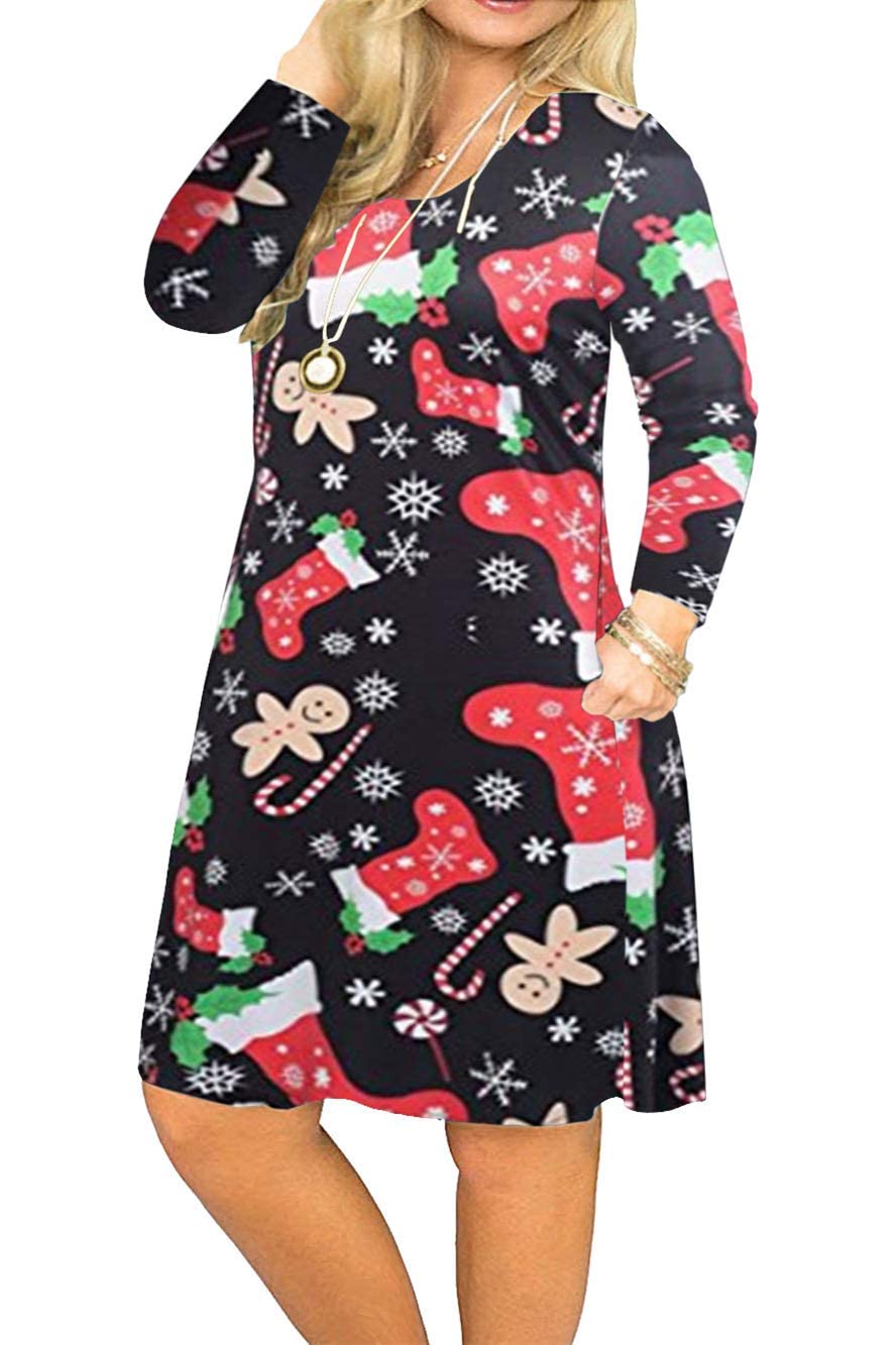 VISLILY Women's Plus Size Christmas Holiday Dress Xmas Patterned Tunic Dress 20W 03C