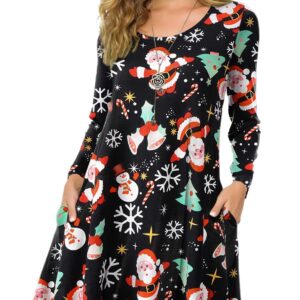 ZENNILO Women's Loose Fit Casual Swing Christmas T-Shirt Dress with Pockets(Flower40,1X)