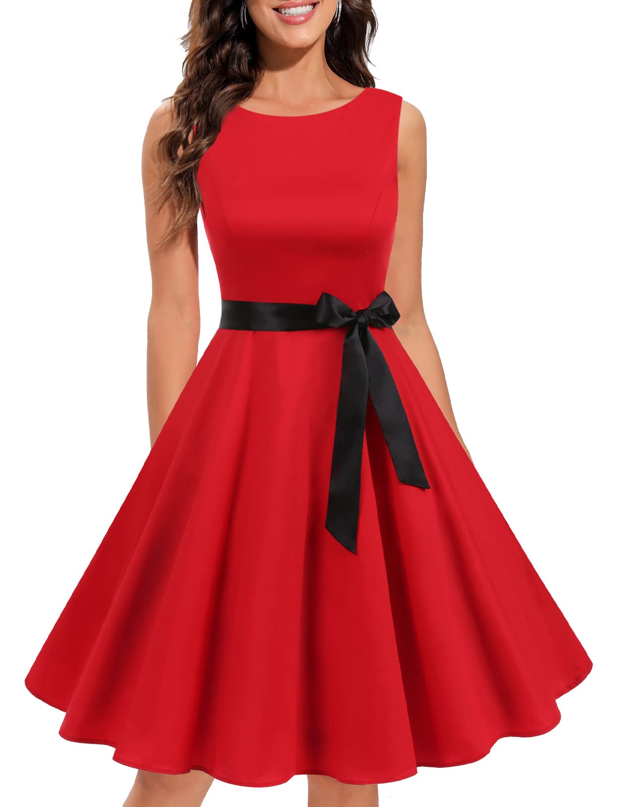 Gardenwed Plus Size Women's Vintage Cocktail Wedding Party Sleeveless 1950s Retro Rockabilly Swing Dresses Red 2XL