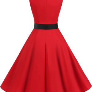 Gardenwed Plus Size Women's Vintage Cocktail Wedding Party Sleeveless 1950s Retro Rockabilly Swing Dresses Red 2XL