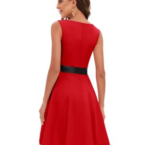 Gardenwed Plus Size Women's Vintage Cocktail Wedding Party Sleeveless 1950s Retro Rockabilly Swing Dresses Red 2XL