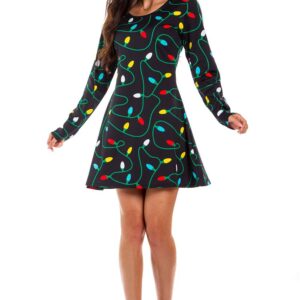 Tipsy Elves Cute Christmas Black Twinkle Lights Dress for Women Size Small