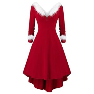 Plus Size Women Dresses Christmas Tree Snowflake Printed Holiday Vintage Dress Cocktail Formal Swing Dress Women Christmas Dress Plus Size Wedding Guest Dress (A-3-Red,Large)