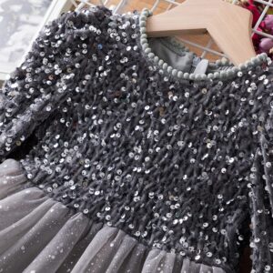 TTYAOVO Girls Sequins Long Sleeve Princess Party Dress Size 120 (4-5 Years) 1908 Grey-a