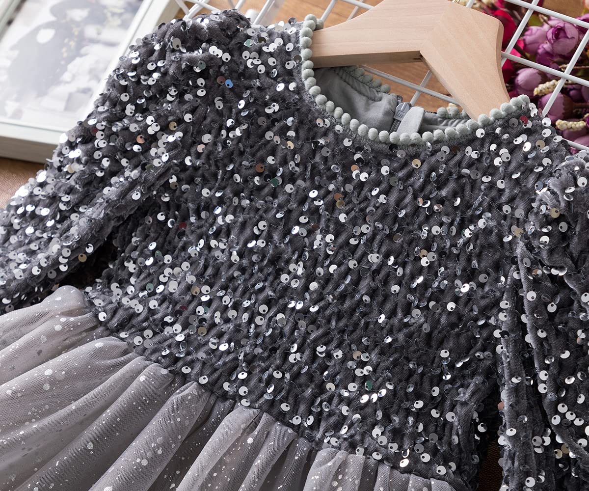 TTYAOVO Girls Sequins Long Sleeve Princess Party Dress Size 120 (4-5 Years) 1908 Grey-a