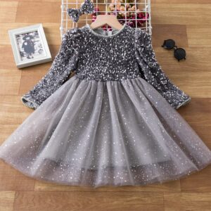 TTYAOVO Girls Sequins Long Sleeve Princess Party Dress Size 120 (4-5 Years) 1908 Grey-a