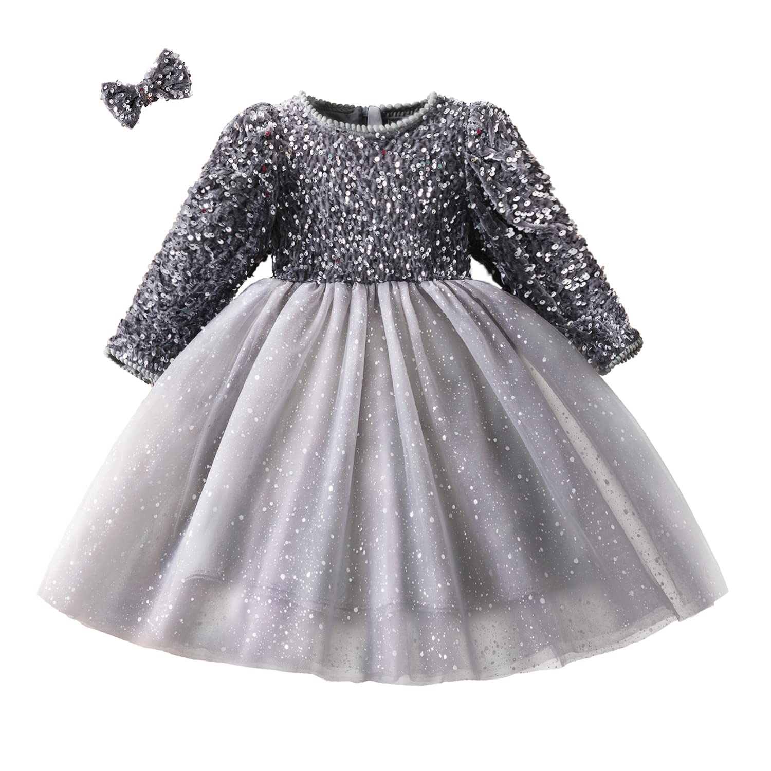 TTYAOVO Girls Sequins Long Sleeve Princess Party Dress Size 120 (4-5 Years) 1908 Grey-a