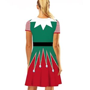 Jeweky Christmas Dress Casual Midi Dress Short Sleeve Flared Christmas Dress 3D Printed Dress Party Daily Dresses for Women and Girls (L)