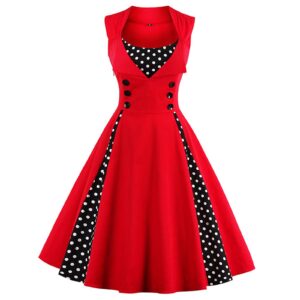 KILLREAL Women's Casual Cocktail Vintage Style Polka Dot Print Rockabilly Dress for Christmas Holiday Red Medium