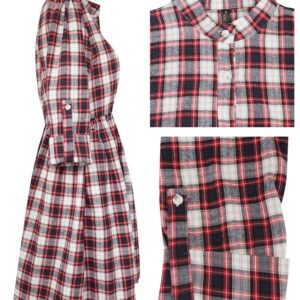 FANCYINN Women's Gingham Stand Collar Shirt Dress Button Up Casual Round Up Long Sleeve Mini Plaid Shirt Dresses Christmas Red and Black XL