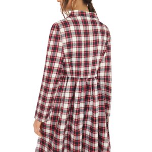 FANCYINN Women's Gingham Stand Collar Shirt Dress Button Up Casual Round Up Long Sleeve Mini Plaid Shirt Dresses Christmas Red and Black XL