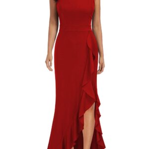 WOOSEA Women's High Neck Split Bodycon Mermaid Evening Cocktail Long Dress Red